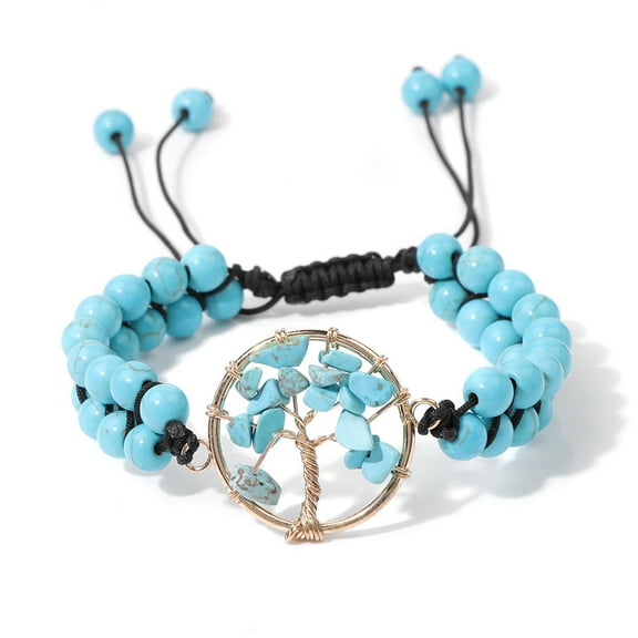 ERDOUY Handmade Beaded Bracelet, Suitable for Men and Women, Vintage Handwoven Natural Stone Beaded Life Tree Bracelet Adjustable (Blue)