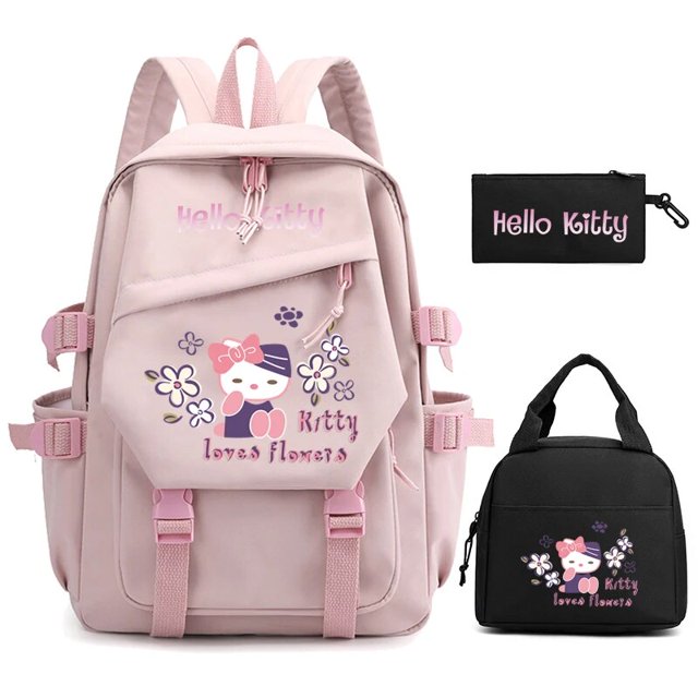 3Pcs/set Hello Kitty Anime Backpack for Girl Boy Children Lunch Bags Student Teenager Bookbag Schoolbag Knapsack Women Rucksack
