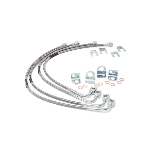 Líneas de freno de acero inoxidable Rough Country para Jeep Wrangler JK 2007-2018 - 89716 delantero y trasero de acero inoxidable