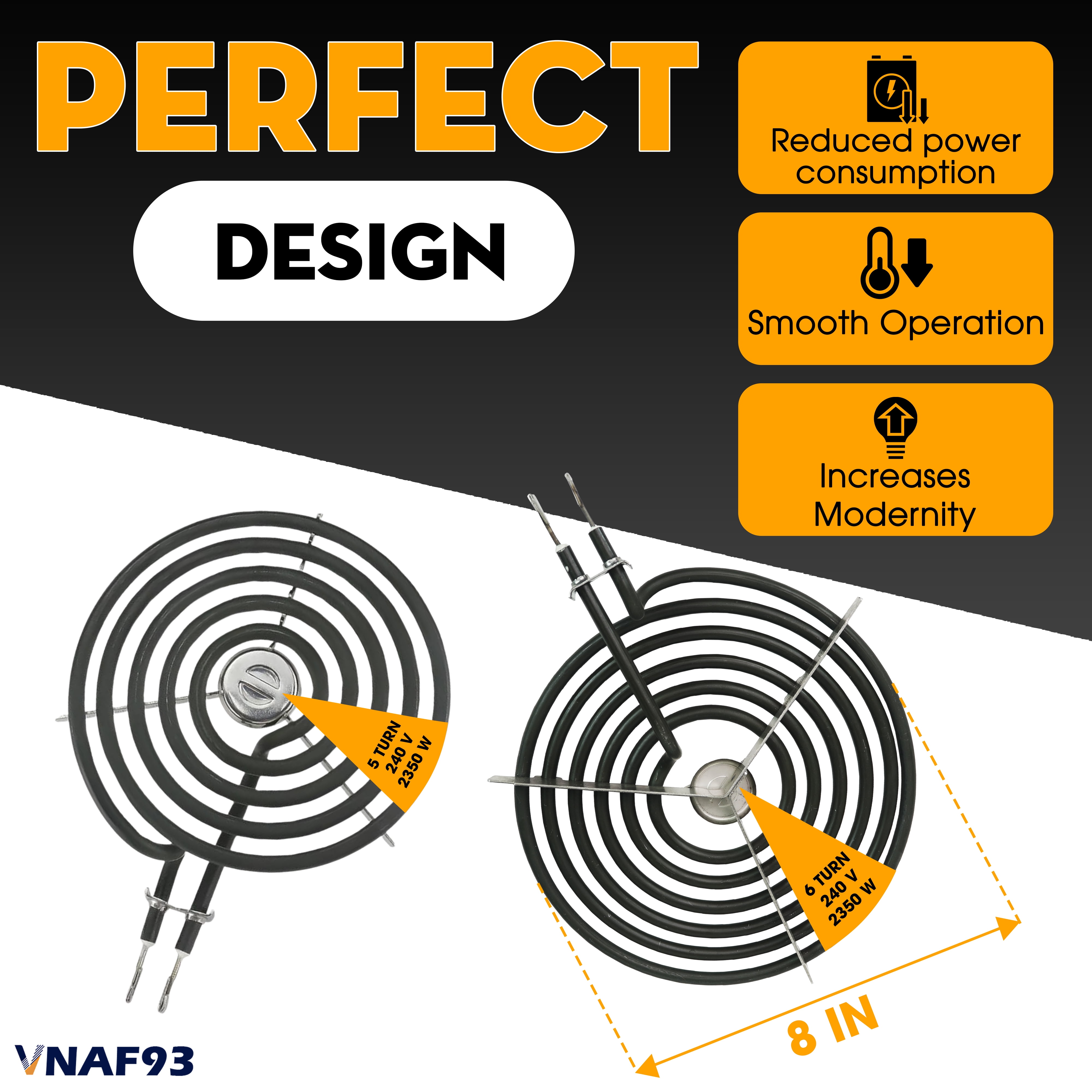 VNAF93 Upgraded Set 4 Pack WB30M1 WB30M2 Electric Stove Burner for GE Hotpoint Stove Element, Includes 2 x WB30M1 (6") and 2 x WB30M2 (8") Stove Burner Kit - Fit for GE Electric Range Burner