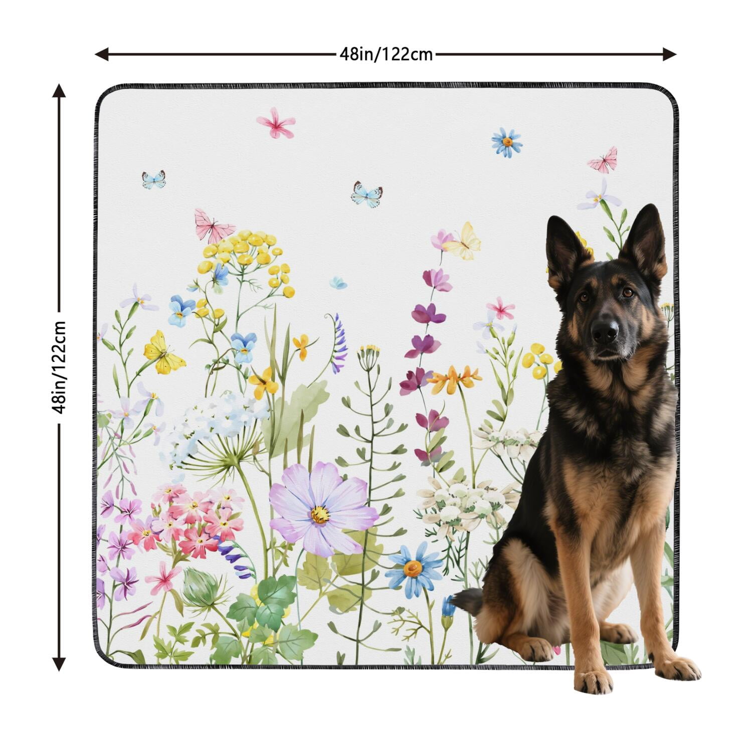Floral Pattern Washable Pet Pads 2-Count 48x48 Inch Reusable Puppy Training Mats, Highly Absorbent Dog Floor Mat for Large Crate Areas
