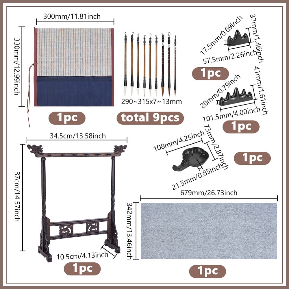 1 Set Chinese Calligraphy Drawing Kit include Brush Holder & Brush Pen & Water Writing Magic Cloth for Chinese Calligraphy Lovers Mixed Color