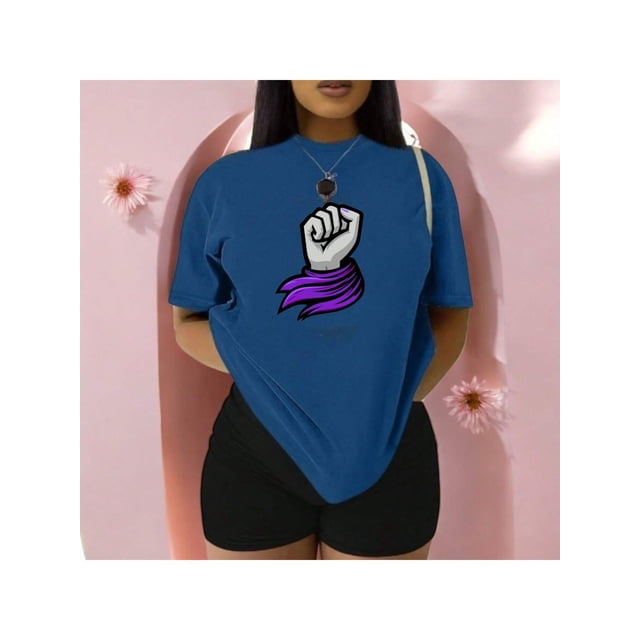 Playera Blusa De Puño Levantado Con Un Pañuelo Dia De La Mujer Color Azul Talla Grande Marca Emil SaEs