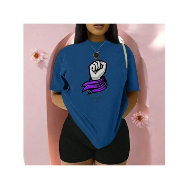 Playera Blusa De Puño Levantado Con Un Pañuelo Dia De La Mujer Color Azul Talla Grande Marca Emil SaEs