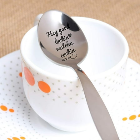 Engraved Spoon - Birthday Gift | Hey Good Looking Cooking Spoon | Wedding Gift | Valentines Day Gift | Gift for Women - 7 Inch Stainless Steel Spoon
