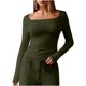 thumbnail image 3 of Top corto,Camiseta informal de manga larga con cuello cuadrado para mujer, jersey de poliéster, color liso, cómoda para uso diario, sopatenor, 3 of 9