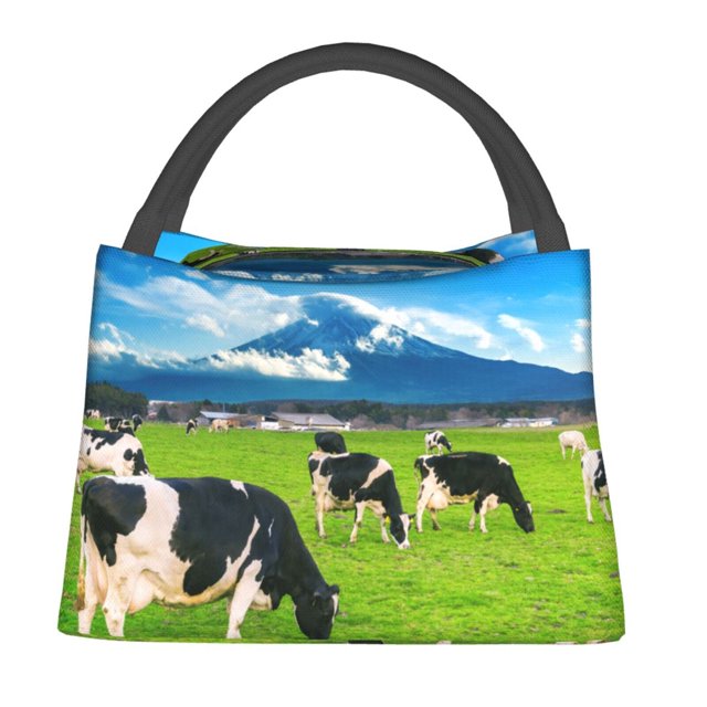 Disketp Grazing Cows Mountain View Bolsa Térmica Estampada, Bolsa Térmica Aislante para Almuerzo, Playa y Campamento