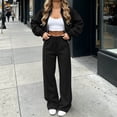 thumbnail image 3 of Lmueinov Womens Fall 2 Piece Set Sweatsuits Lounge Fall Outfits Zip Up Crew Neck Jackets and Wide Leg Sweatpants Set Soft Casual Loungewear, 3 of 4