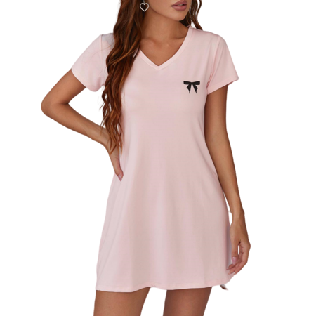 

Women s Cute V Neck Nightgown Short Sleeve Sleep Shirt Pink Soft Sleep Dress Nightshirt