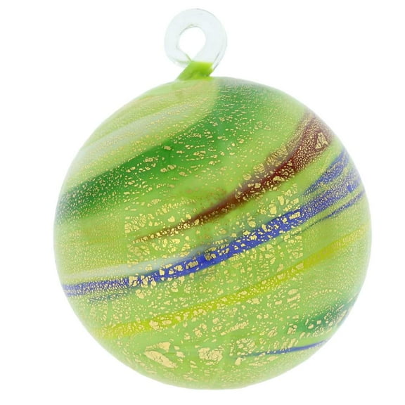 GlassOfVenice Murano Glass Medium Christmas Ornament - Green Swirls
