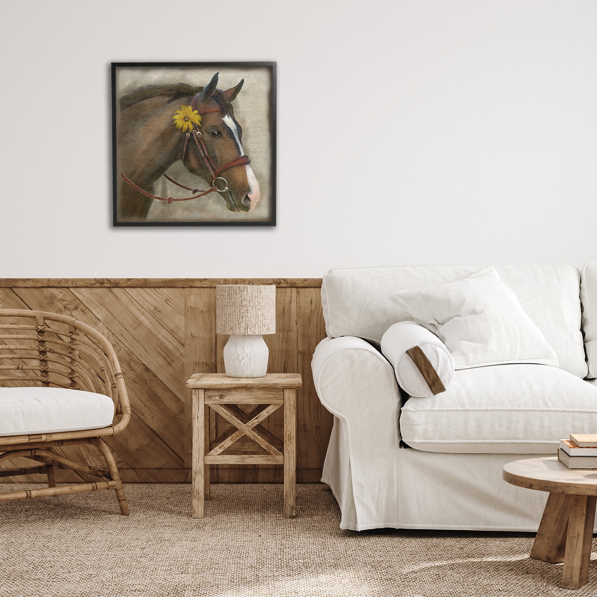 Stupell Industries Barnyard Horse with Daisy Black Framed Giclee Art, design by Suzanne Nicoll