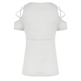 thumbnail image 5 of yoeyez Summer Tops for Women 2025 Petite Fitted Shirts For Women Sexy Off The Shoulder Tops Loose Short Sleeve T Shirt Black Crop Top Hollow Out Tunic, 5 of 6