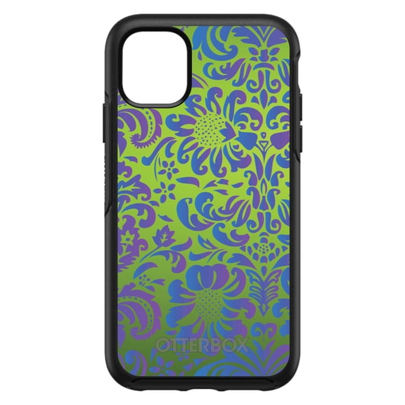 DistinctInk OtterBox Symmetry Custom Case for Apple iPhone 15 (6.1" Screen) - Green Purple Blue Floral Pattern - Raised Bezel Screen Guard