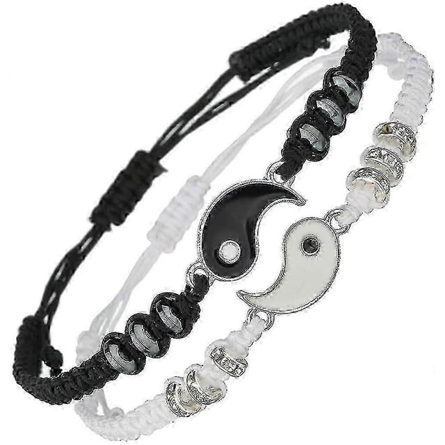 2 Pcs Matching Yin Yang Adjustable Cord Bracelet For Friendship