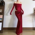 thumbnail image 5 of Katigan Women'S Mesh Off Shoulder Dress Elegant Sheer See Through Long Sleeve Ruched Bodycon Maxi Dresses Wine Red XL, 5 of 7
