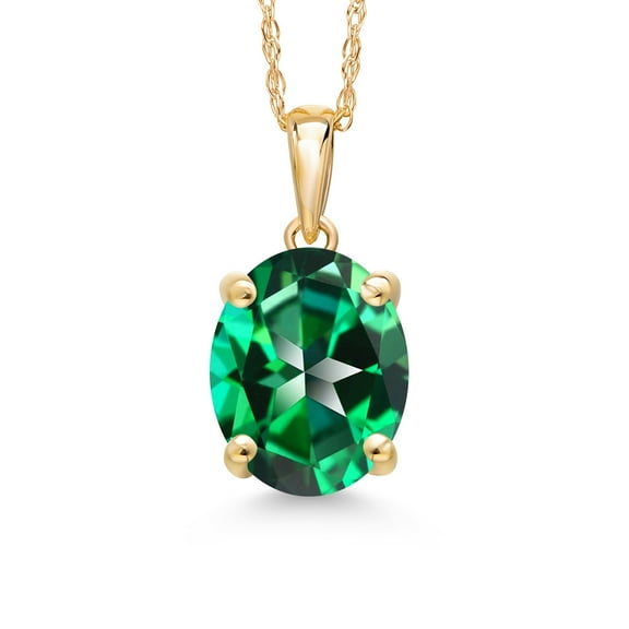 Gem Stone King 14K Yellow Gold Rainforest Topaz Pendant Necklace for Women | 3.00 Cttw | Gemstone November Birthstone | Oval 10X8MM | With 18 inch Chain