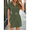 thumbnail image 4 of Women's Short Sleeve Lapel Zipper Belt Dress Corduroy Pocket Mini Dress, 4 of 6