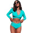 thumbnail image 2 of ABPHQTO Traje de baño de cintura alta de bikini de manga larga azul cielo para mujer, 2 of 5