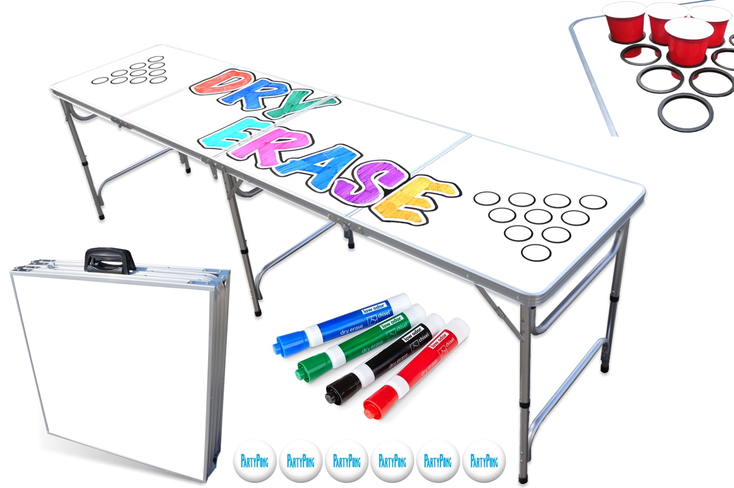8-Foot Professional Beer Pong Table With Optional Cup Holes, LED Lights,  Dry Erase Surface & Party Pong Graphics - Choose Your Table Model