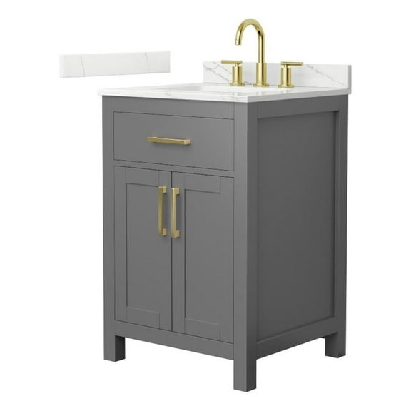 Beckett 24" Dark Gray Single Vanity & Giotto Quartz Top (3-Hole) & Gold Trim