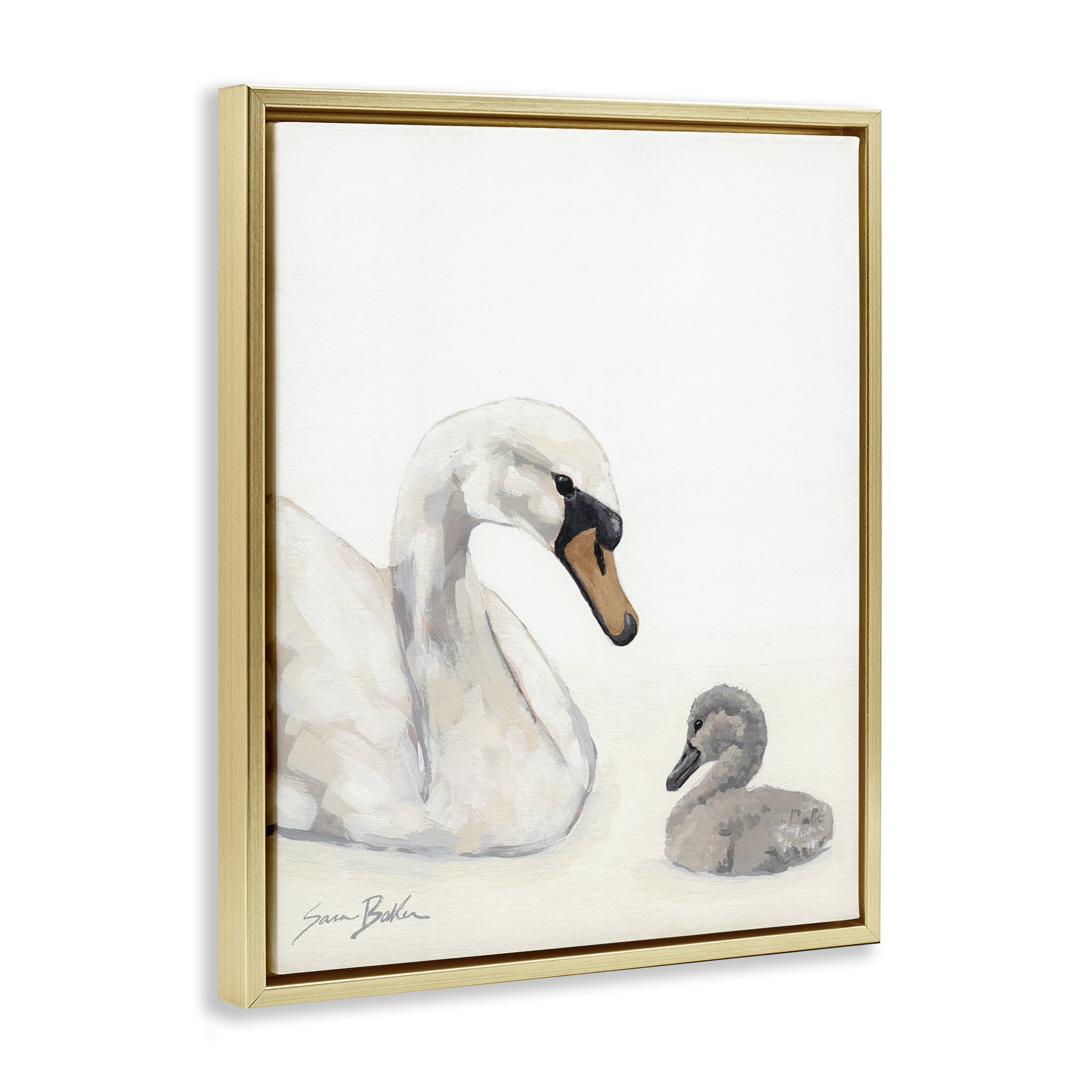Stupell Industries Mother Swan & Cygnet Gold Framed Floater Canvas Wall Art, design by Sara Baker