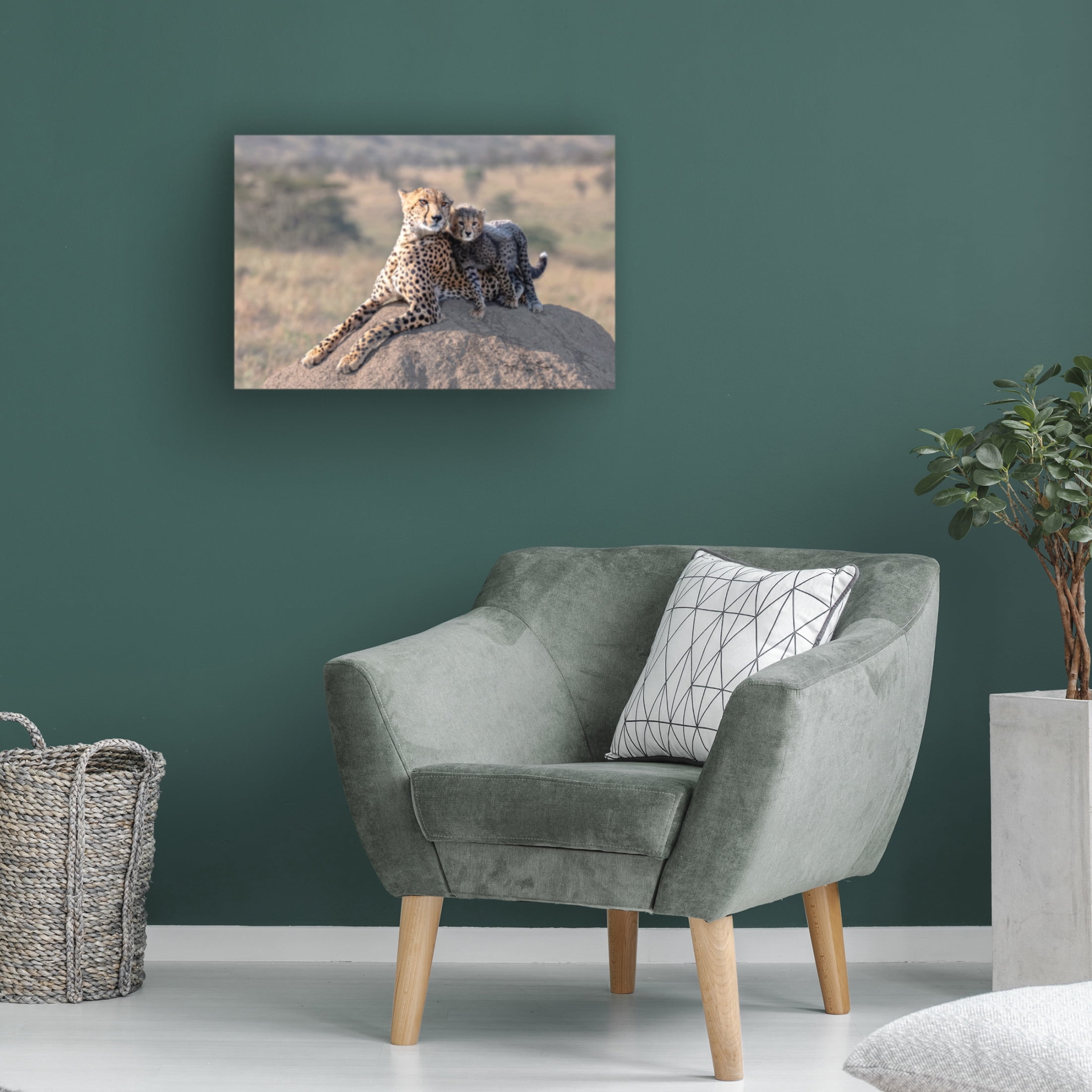 Canvas Wall Art - Jie Fischer 'Cheetah And Cup!' Wall Art for Living Room, Bedroom, or Office Décor by Trademark Fine Art - 24 x 16 Inches