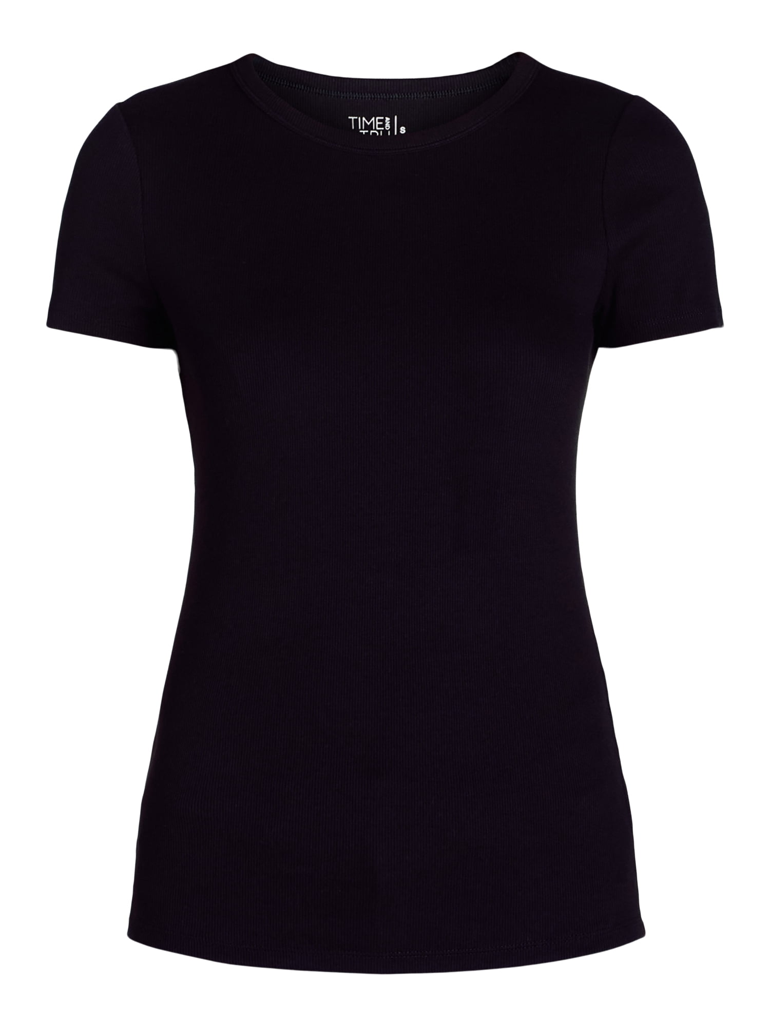 Time and Tru Women’s Rib Crewneck Tee with Short Sleeves, Sizes XS-XXXL