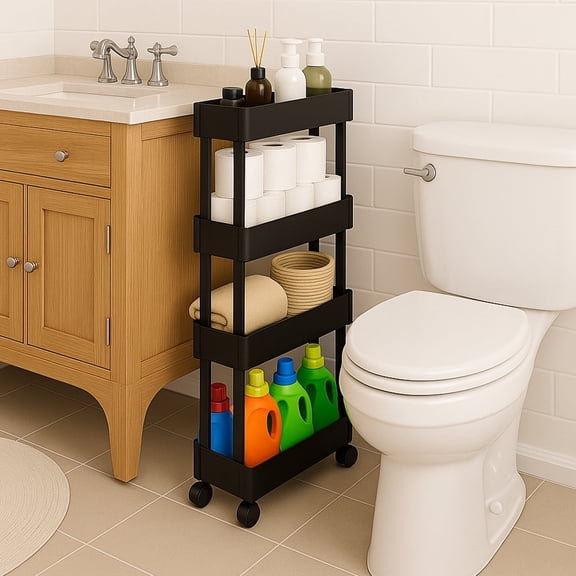 Pinksheep 4 Tier Rolling Cart, Bathroom Caddy Rolling Storage Carts Organizer Shelving Unit with Wheels, Black