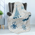 thumbnail image 4 of Nautical Soft Flannel Fleece Throw Blanket, Wave Pattern Marine Elements Octopus Crab Starfish Whale Art, Cozy Plush for Indoor and Outdoor Use, 70" x 90", Beige Blue White, by Ambesonne, 4 of 5