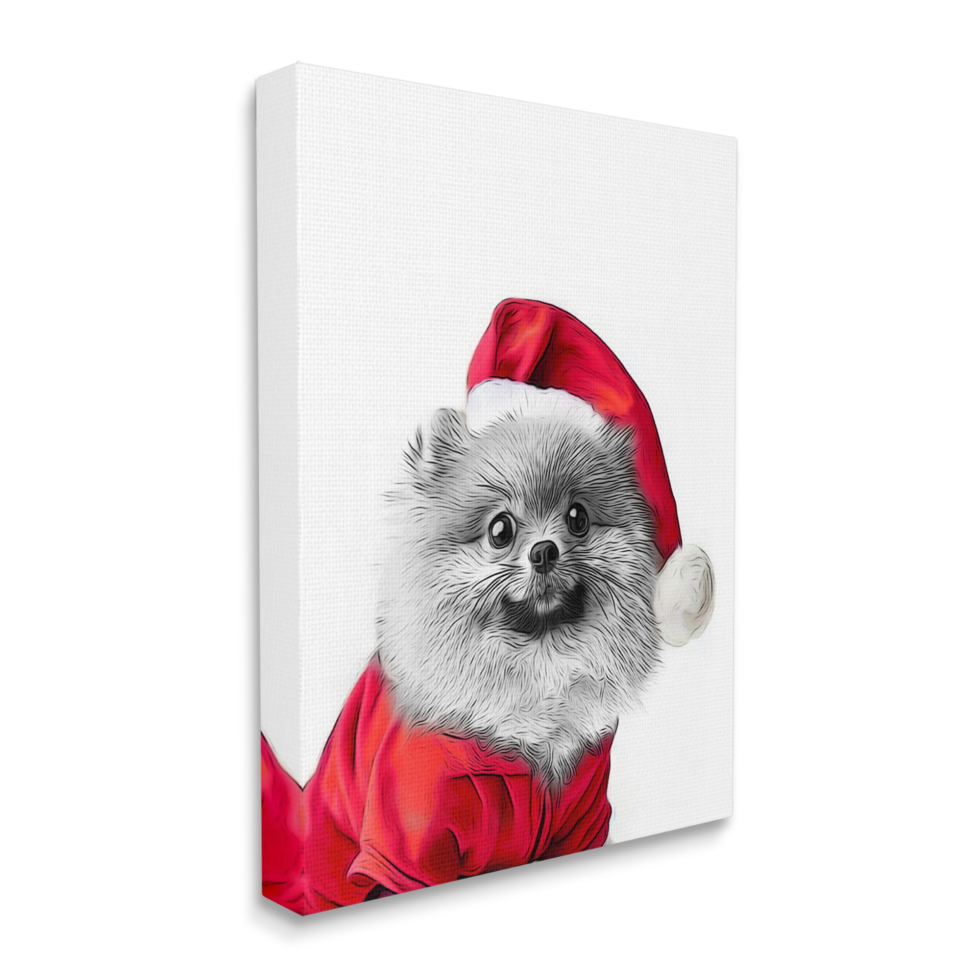 Stupell Industries Pomeranian in Santa Hat Holiday Painting Gallery Wrapped Canvas Art Print Wall Art, 36 x 48