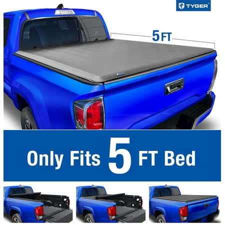 Tyger Auto T1 Soft Roll-up Truck Bed Tonneau Cover Compatible with 2016-2023 Toyota Tacoma | 5 Bed | TG-BC1T9044 | Vinyl
