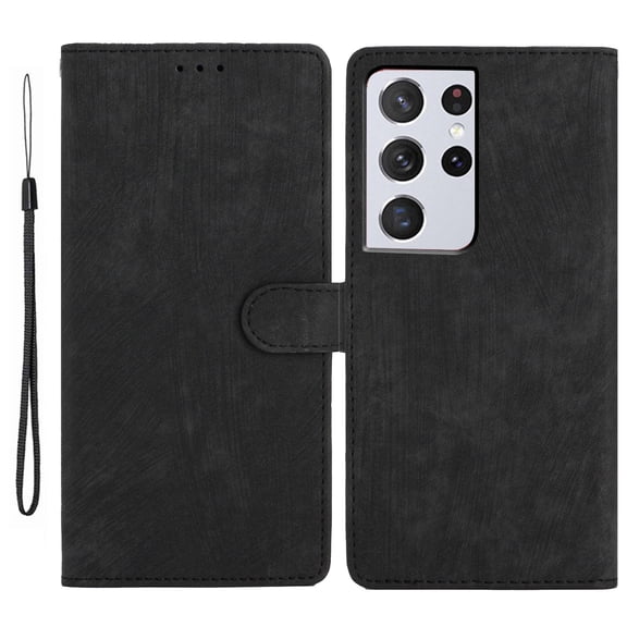 Allytechgroup Wallet Phone Case for Samsung Galaxy S21 Ultra with Credit Card Slot, PU Leather Slim Lightweight Flip Case with Lanyard Shockproof Protective Bumper for Women Girls, Black