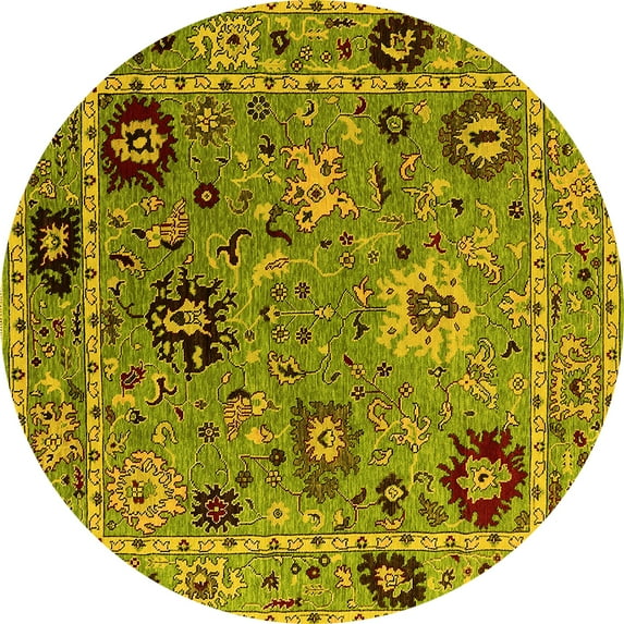 Ahgly Company Machine Washable Indoor Round Oriental Yellow Industrial Area Rugs, 7' Round