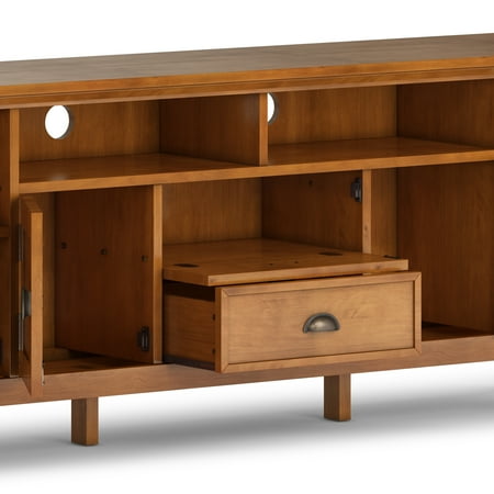 Simpli Home - Redmond SOLID WOOD 72 inch Wide Transitional TV Media Stand in Light Golden Brown For TVs up to 80 inches - Light Golden Brown