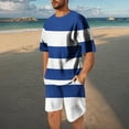 thumbnail image 2 of Stamzod Summer Outfits for Men Fashion Strip Printed Short Sleeve Shirts and Workout Shorts Set Plus Size Mens Track Suits 2 Piece Set Blue B XXXL, 2 of 7