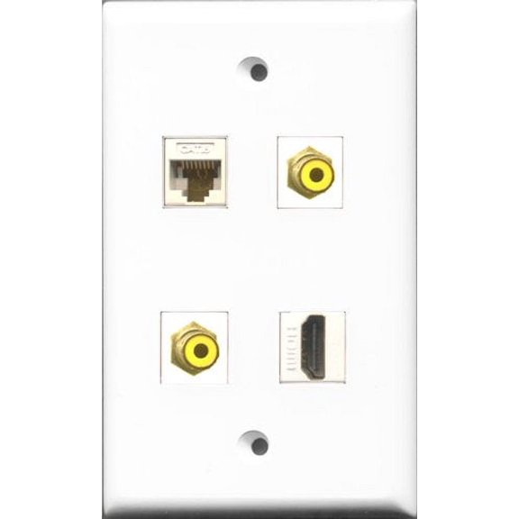 RiteAV 1 Port HDMI 2 Port RCA Yellow and 1 Port Cat6 Ethernet White Wall Plate