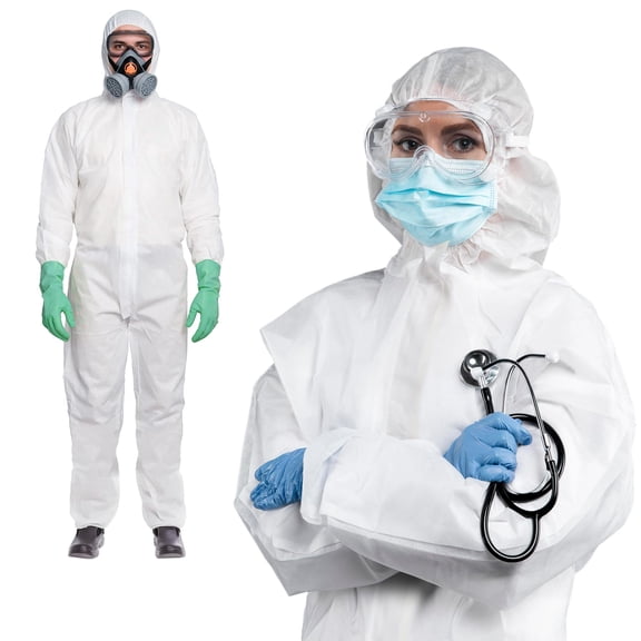 Disposable Coveralls with Hood SMS Fabric White 5 pack x-large