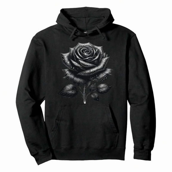 Black Rose With Silver Sparkes Pullover HoodieMen's Halloween Hoodie Fun Party Must-Have
