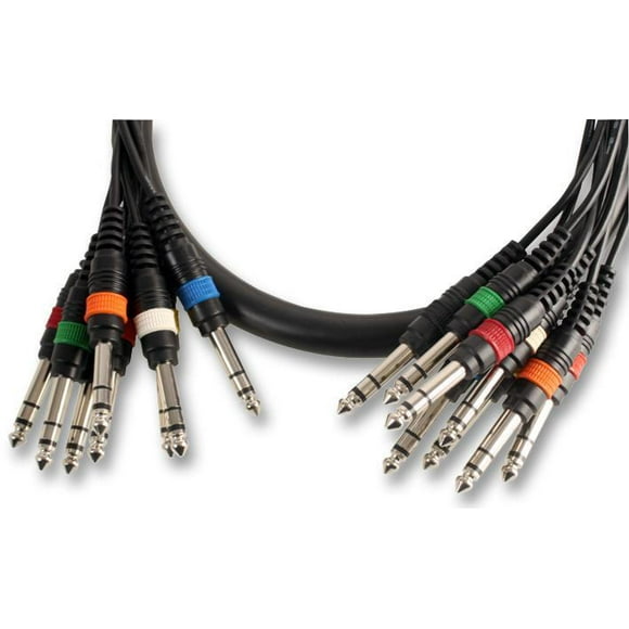 PULSE - 8 Way 6.35mm (1/4") Stereo Jack Plug to Plug Loom, 2.5m Black