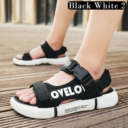 

Men Sandals Anti-slip Breathable Open Toe Casual for Summer Beach Outdoor 43 Black White 2