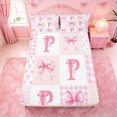thumbnail image 5 of meiyoeat Pink Ribbon Bowknot King Sheets For Girls,Cute Bowtie Alphabet Print P Bedding For Kids,4-Piece, 5 of 6