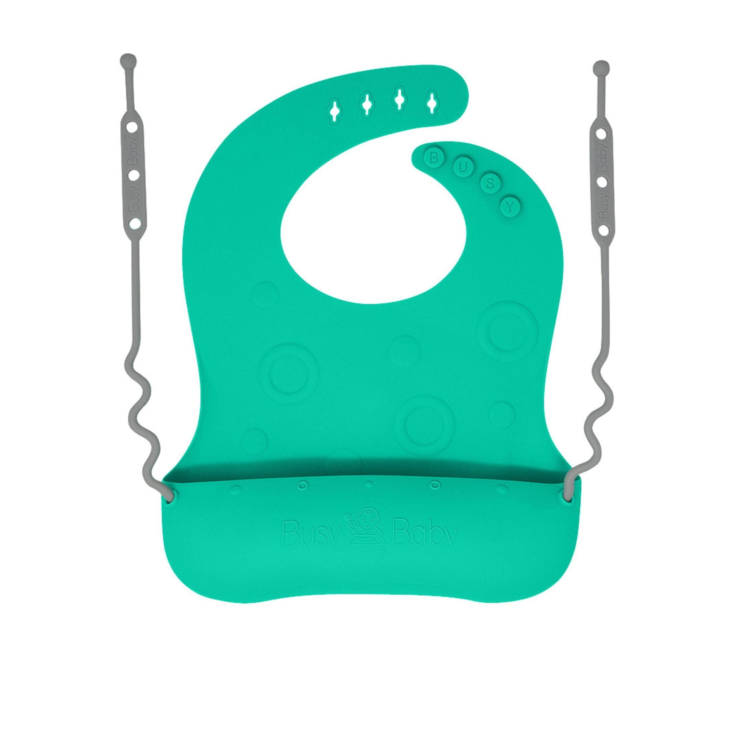 Busy Baby Silicone, BPA-Free Toddler and Baby Bib with Food Catcher and Utensil Straps, Spearmint