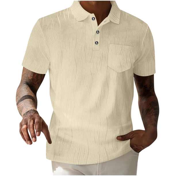 Blusa y camisa de manga corta con cuello vuelto para hombre, blusa informal de verano con solapa y botones de color liso a la moda para hombre