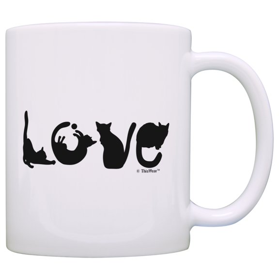 ThisWear Cat Gifts for Women Love Spelled with Cats Cat Lover Gifts for Women Funny Cat Coffee Mug 11 ounce Coffee Mug
