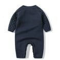 thumbnail image 4 of FAOWME Baby Boys Girls Knitted Outfits Long Sleeve Solid Color Buttons Down Warm Comfortable Sweater Romper Jumpsuit Hat Set For Autumn Winter Daily Wear,Dark Blue,0-3 Months, 4 of 4