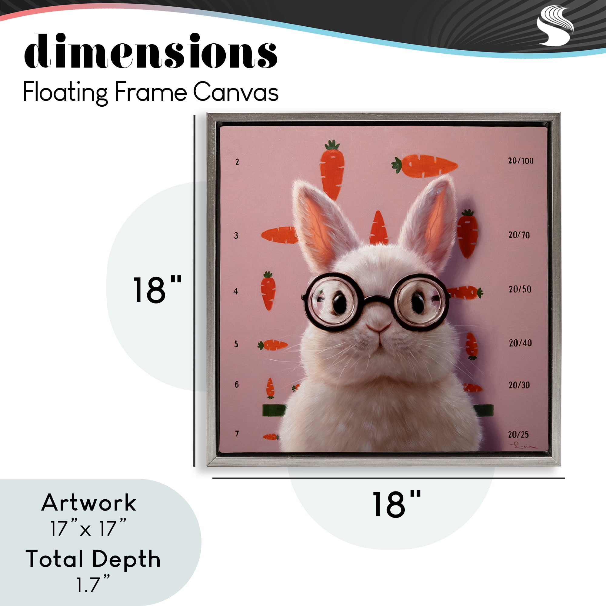 Bunny & Carrots Eye Exam Gray Framed Floater Canvas Wall Art, design by Lucia Heffernan