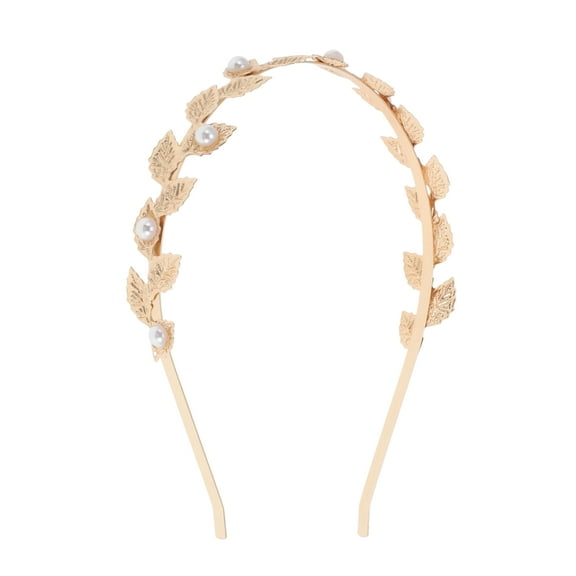 Unique Bargains 1 Pc Cute Leaf Pearl Headbands for Women Gold Tone
