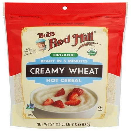 Bobs Red Mill Organic Creamy White Wheat Farina Hot Cereal, 24 Oz - Pack of 2