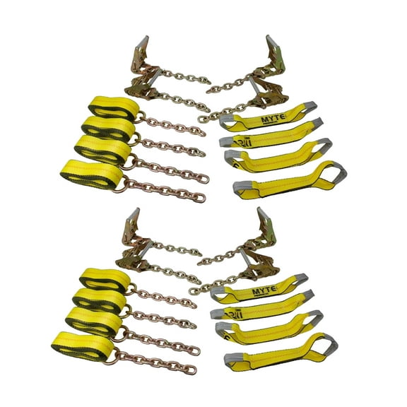 (2 Pack) Roll Back Tie Down System Chain Ends 8 Point Tie Down Kit for Car Hauler Carrier Tow Truck - 14ft