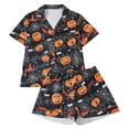 thumbnail image 3 of Halloween Pajamas Women Spider Pumpkin Printed Short Sleeve Pocket Lapel Button Down Shirts Loose Casual Shorts Daily Comfort 2 Pc Women's Loungewear Sets Black S, 3 of 9